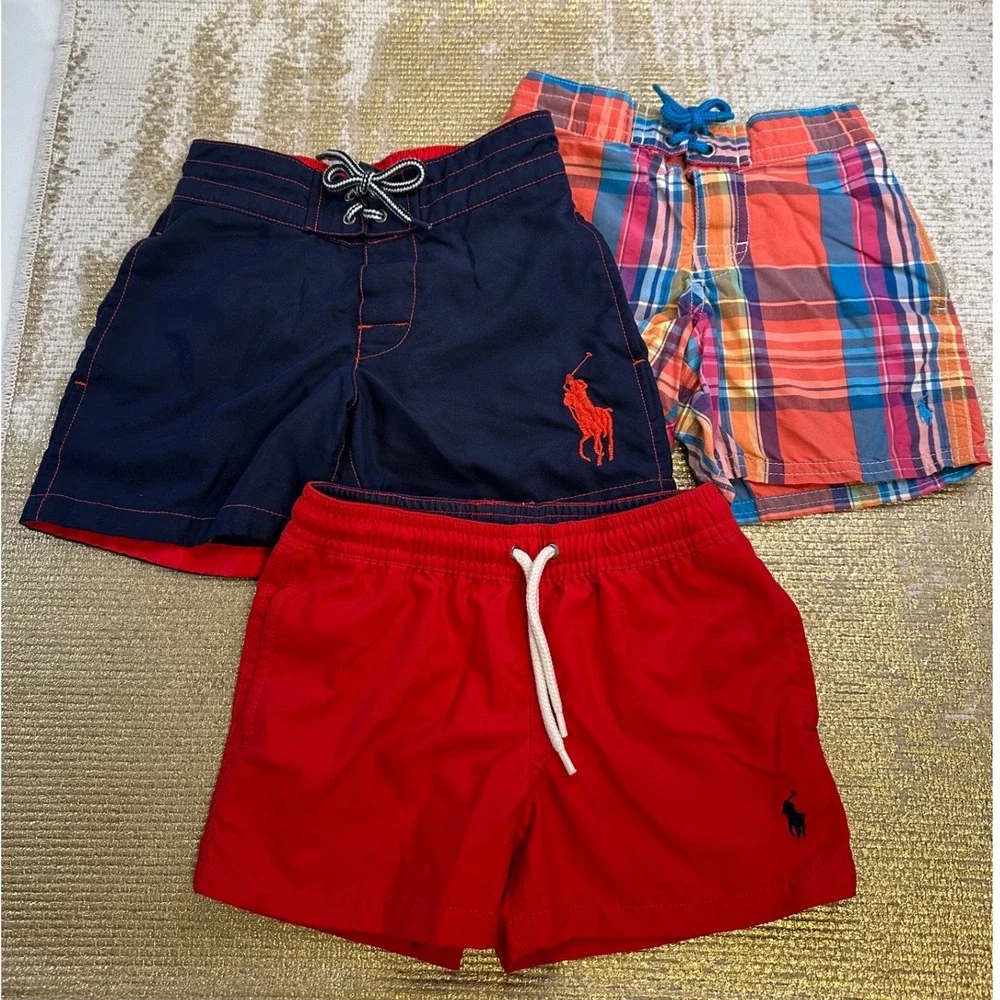 POLO RALPH LAUREN Toddler Boy Preppy Plaid Swim Trunks Bundle Summer Vacation 3T